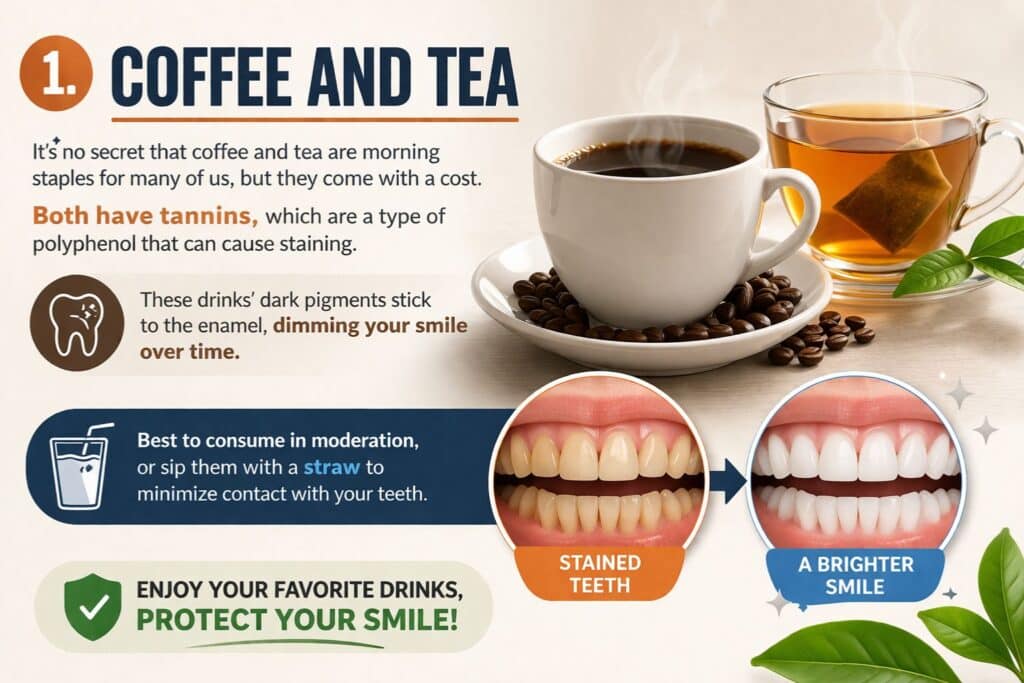 coffee and tea can cause teeth stains